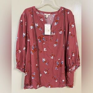 Como Blu Floral Women's Top - Red Floral Boho Rayon Size 1 X NWT